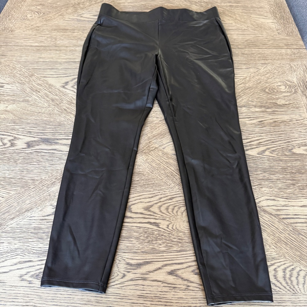 LOFT Black Faux Leather Leggings Slim Tapered Pants Size L Seam Detail